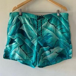 Vintage SPEEDO swim trunks, Medium, tropical print, elastic, drawstring, pockets